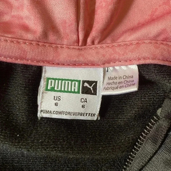 Black & Pink Puma Zip up hoodie jacket Girls Size 6 - Picture 2 of 5